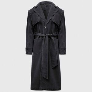 Washed denim trench coat